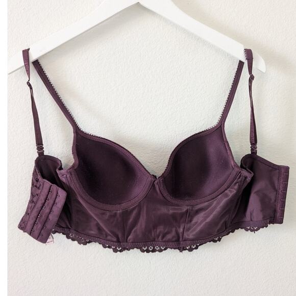 Body by VICTORIAS SECRET Longline Corset Bra Lined Dem Merlot Wine Sz 32D - Picture 4 of 5